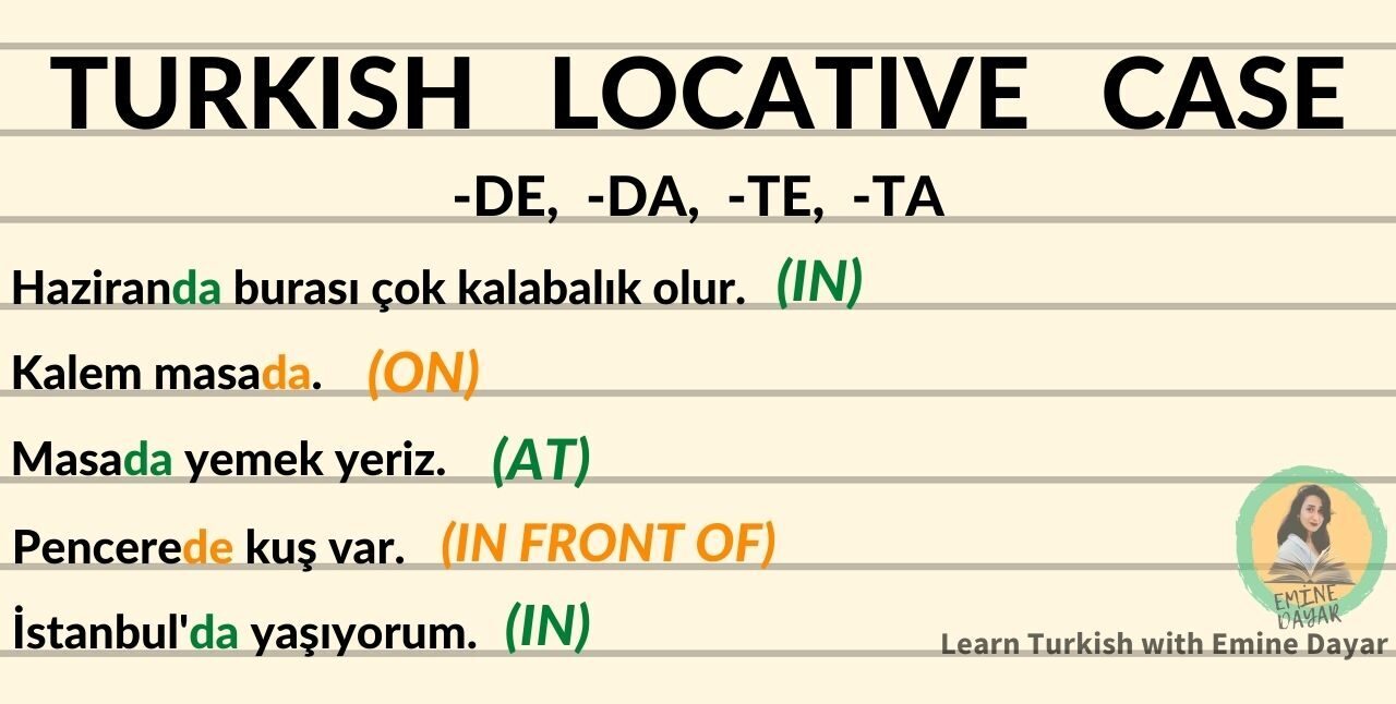 turkish locative case de da te ta